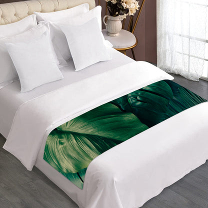 Tropical Green Leaves Print Bed Runner