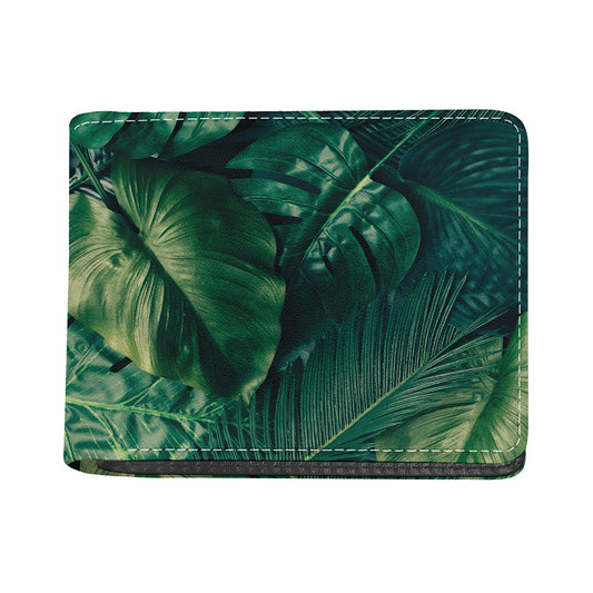 Tropical Green Leaves Print Bifold Wallet