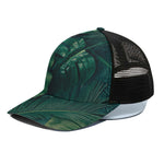 Tropical Green Leaves Print Black Mesh Trucker Cap