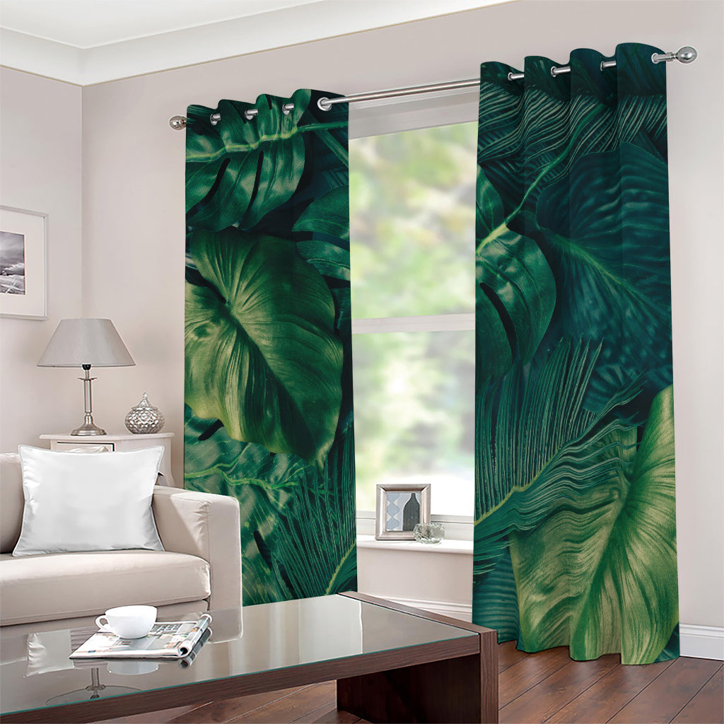 Tropical Green Leaves Print Blackout Grommet Curtains