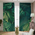 Tropical Green Leaves Print Dimout Pencil Pleat Curtains