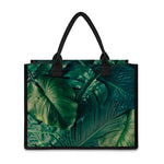 Tropical Green Leaves Print Canvas Tote Bag