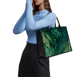 Tropical Green Leaves Print Canvas Tote Bag
