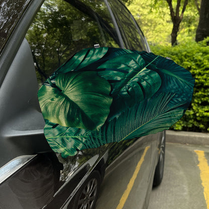 Tropical Green Leaves Print Car Side Mirror Covers