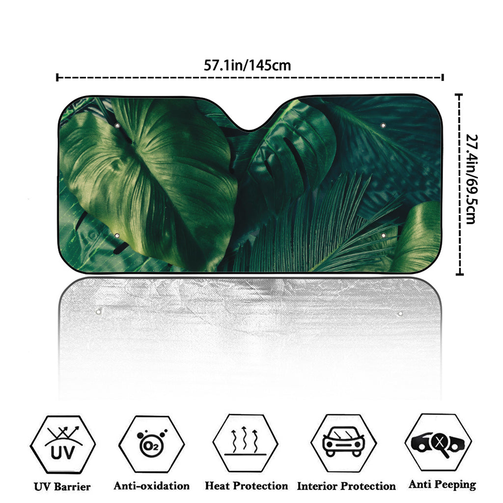 Tropical Green Leaves Print Car Windshield Sun Shade