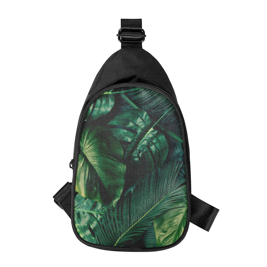 Tropical Green Leaves Print Chest Bag