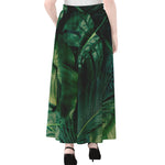 Tropical Green Leaves Print Chiffon Maxi Skirt