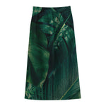 Tropical Green Leaves Print Cotton Front Slit Maxi Skirt