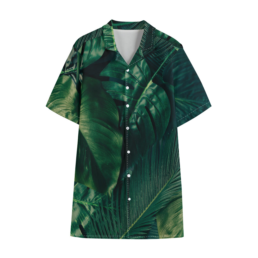 Tropical Green Leaves Print Cotton Hawaiian Shirt