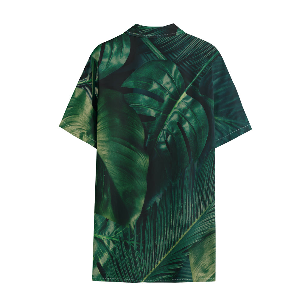 Tropical Green Leaves Print Cotton Hawaiian Shirt