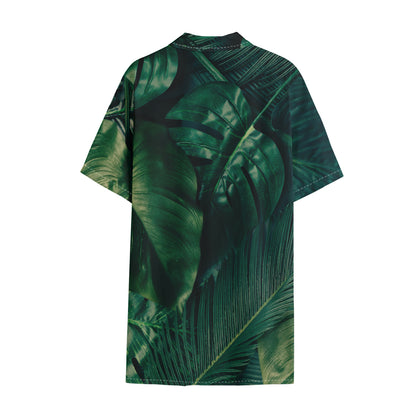 Tropical Green Leaves Print Cotton Hawaiian Shirt