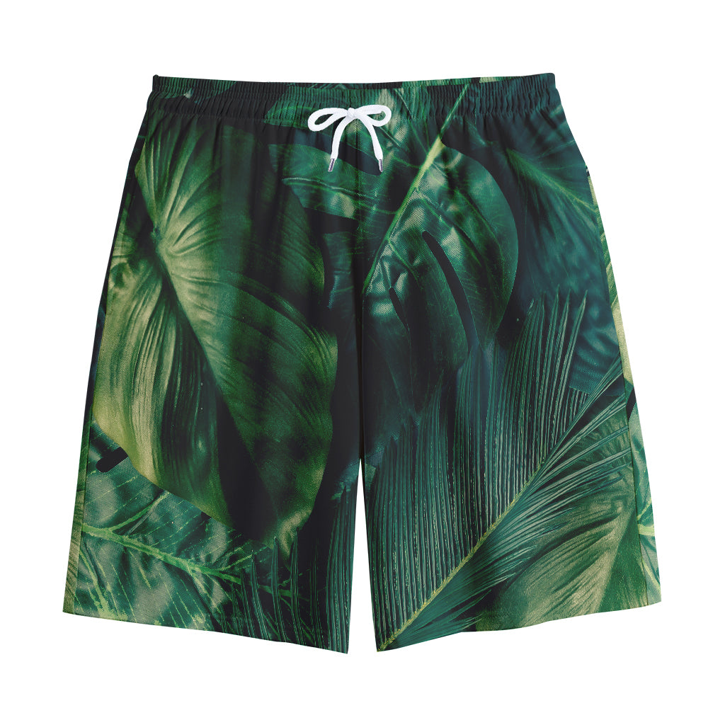 Tropical Green Leaves Print Cotton Shorts