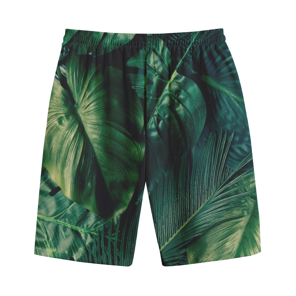 Tropical Green Leaves Print Cotton Shorts