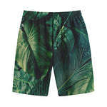 Tropical Green Leaves Print Cotton Shorts