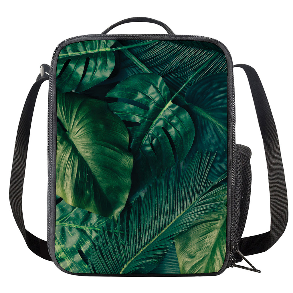 Tropical Green Leaves Print Crossbody Lunch Bag