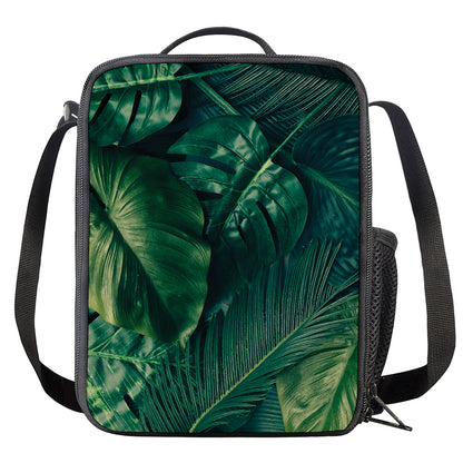 Tropical Green Leaves Print Crossbody Lunch Bag