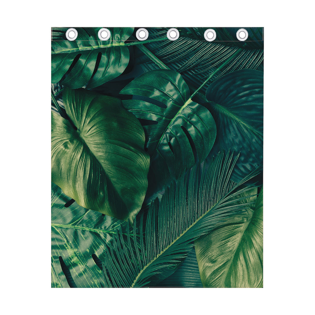 Tropical Green Leaves Print Curtain