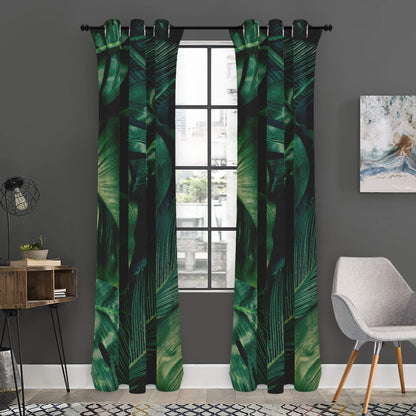 Tropical Green Leaves Print Curtain