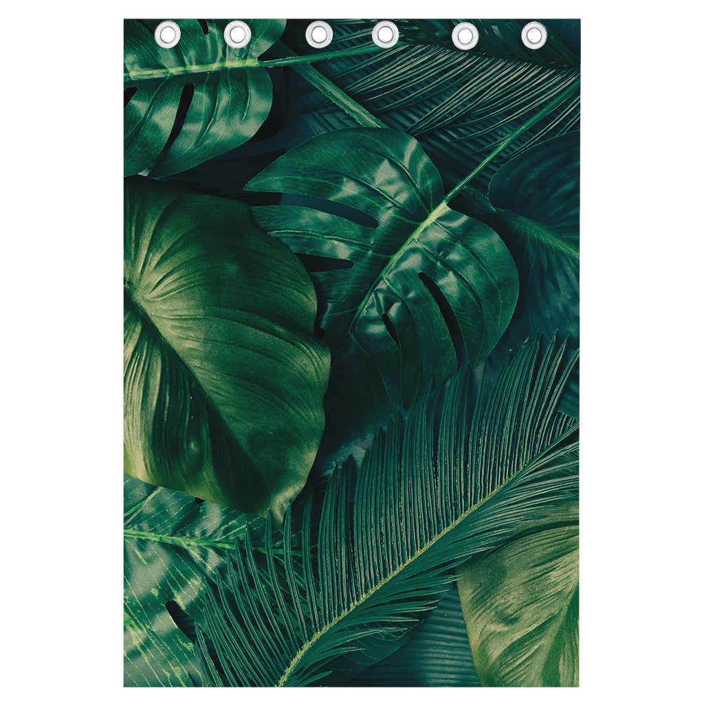 Tropical Green Leaves Print Curtain