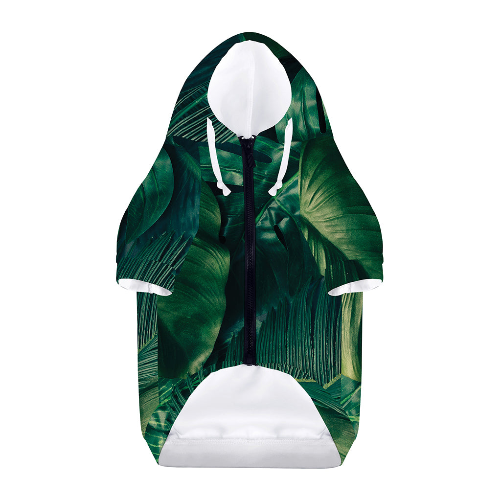 Tropical Green Leaves Print Dog Zip Up Hoodie
