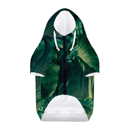 Tropical Green Leaves Print Dog Zip Up Hoodie