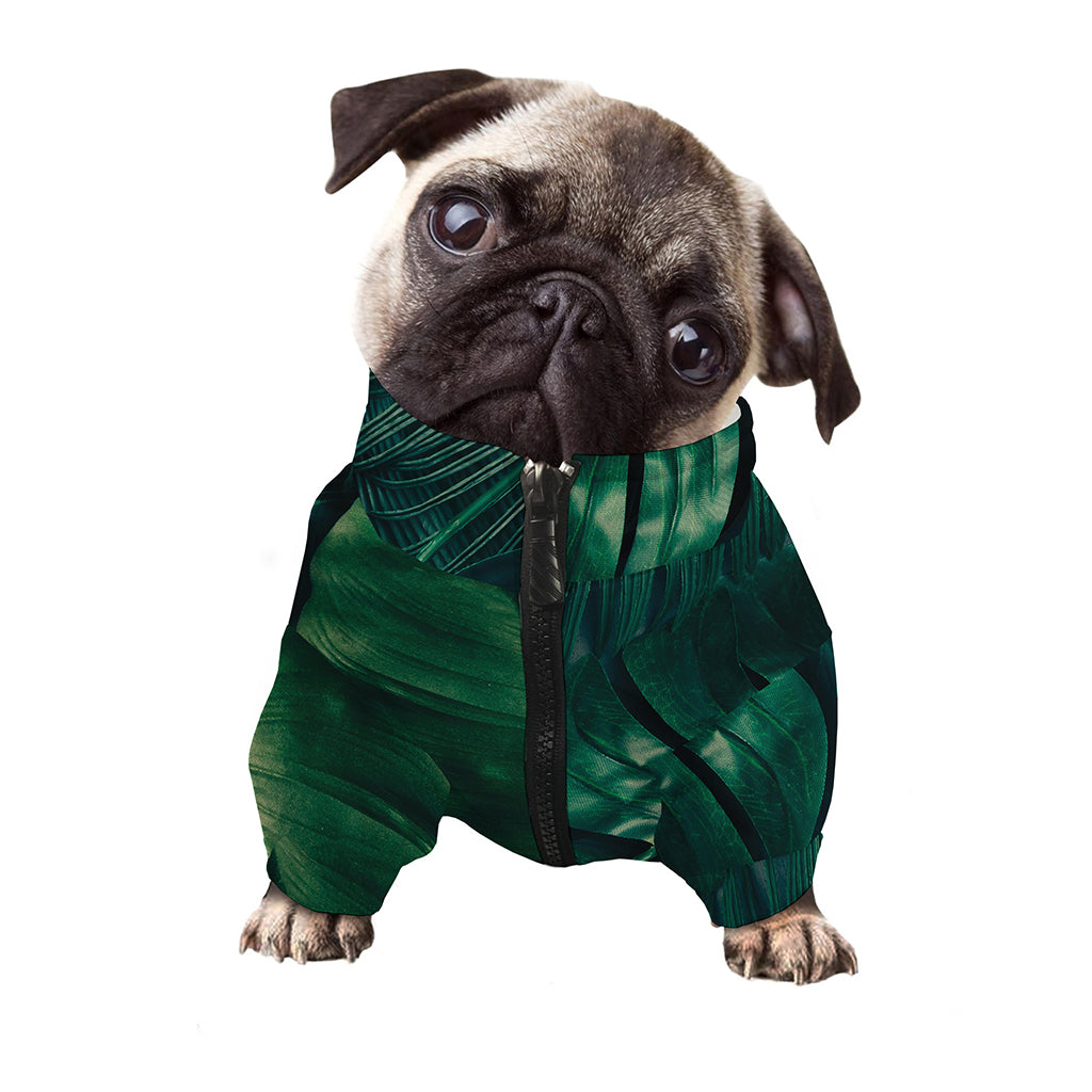 Tropical Green Leaves Print Dog Zip Up Jacket