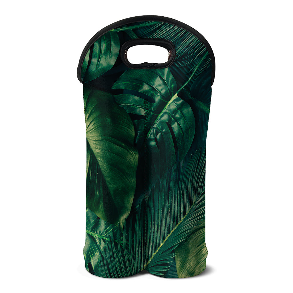 Tropical Green Leaves Print Double Neoprene Wine Tote