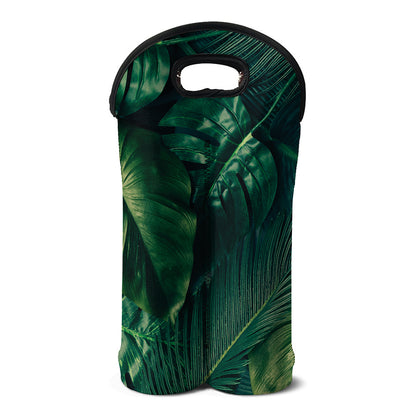Tropical Green Leaves Print Double Neoprene Wine Tote
