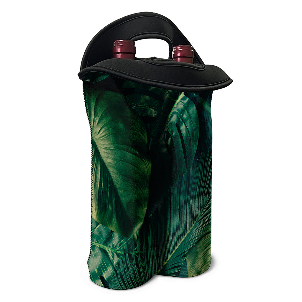 Tropical Green Leaves Print Double Neoprene Wine Tote