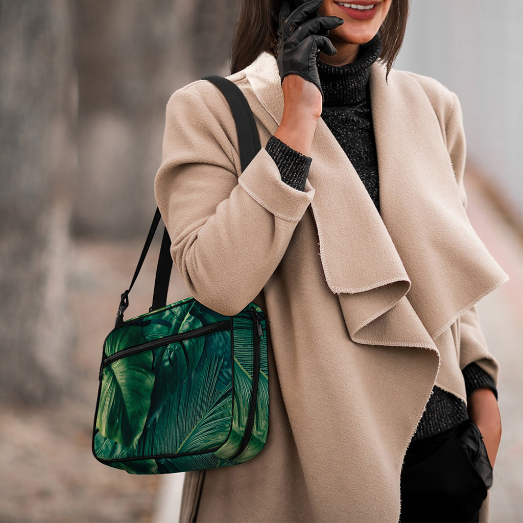 Tropical Green Leaves Print Double Strap Bible Bag