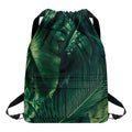 Tropical Green Leaves Print Drawstring Backpack