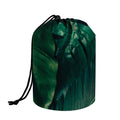 Tropical Green Leaves Print Drawstring Makeup Bag