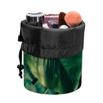 Tropical Green Leaves Print Drawstring Makeup Bag