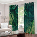 Tropical Green Leaves Print Extra Wide Grommet Curtains