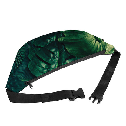 Tropical Green Leaves Print Fanny Pack