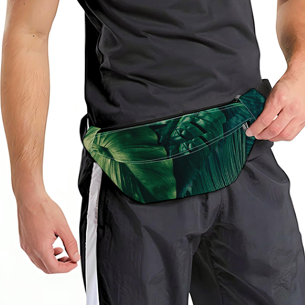 Tropical Green Leaves Print Fanny Pack