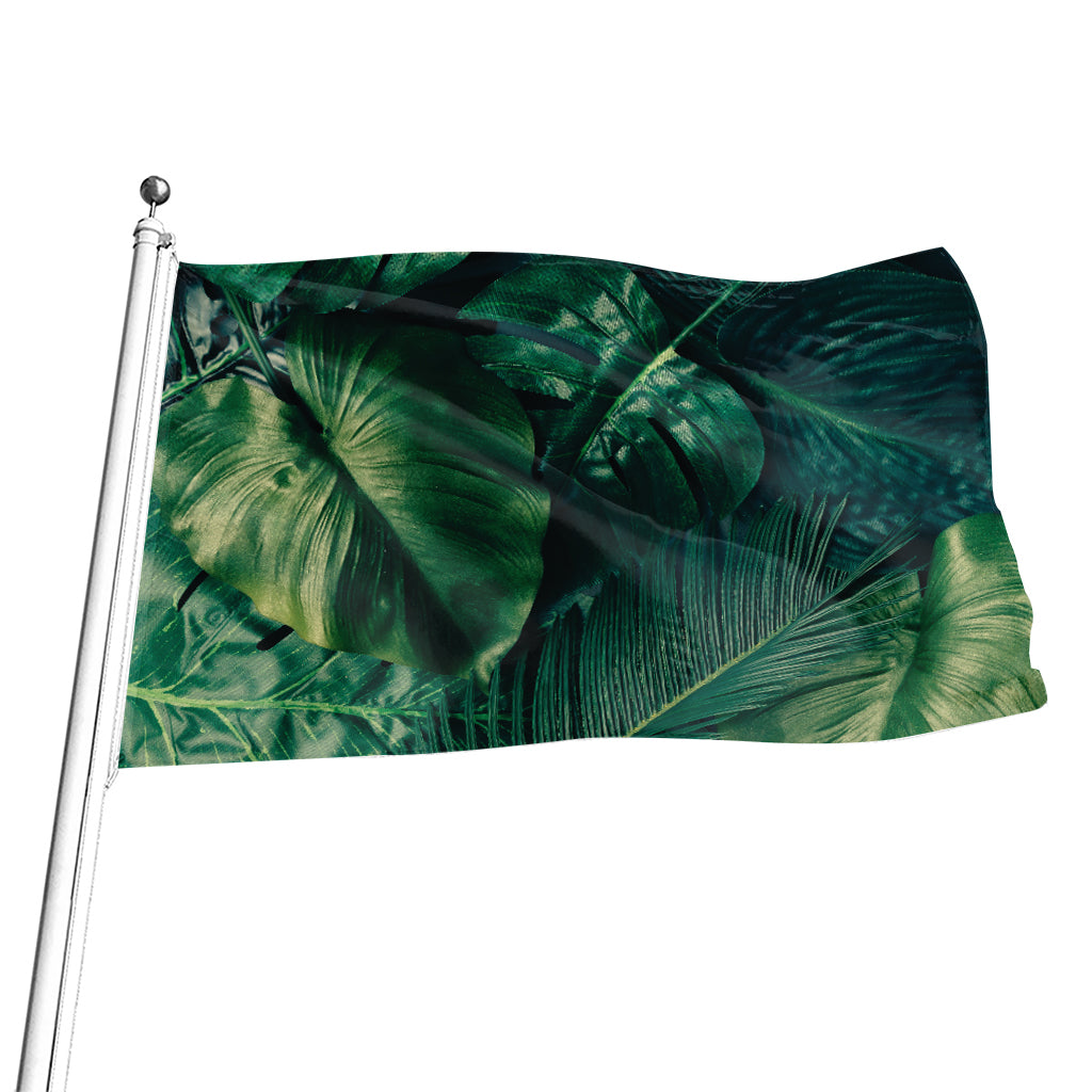 Tropical Green Leaves Print Flag