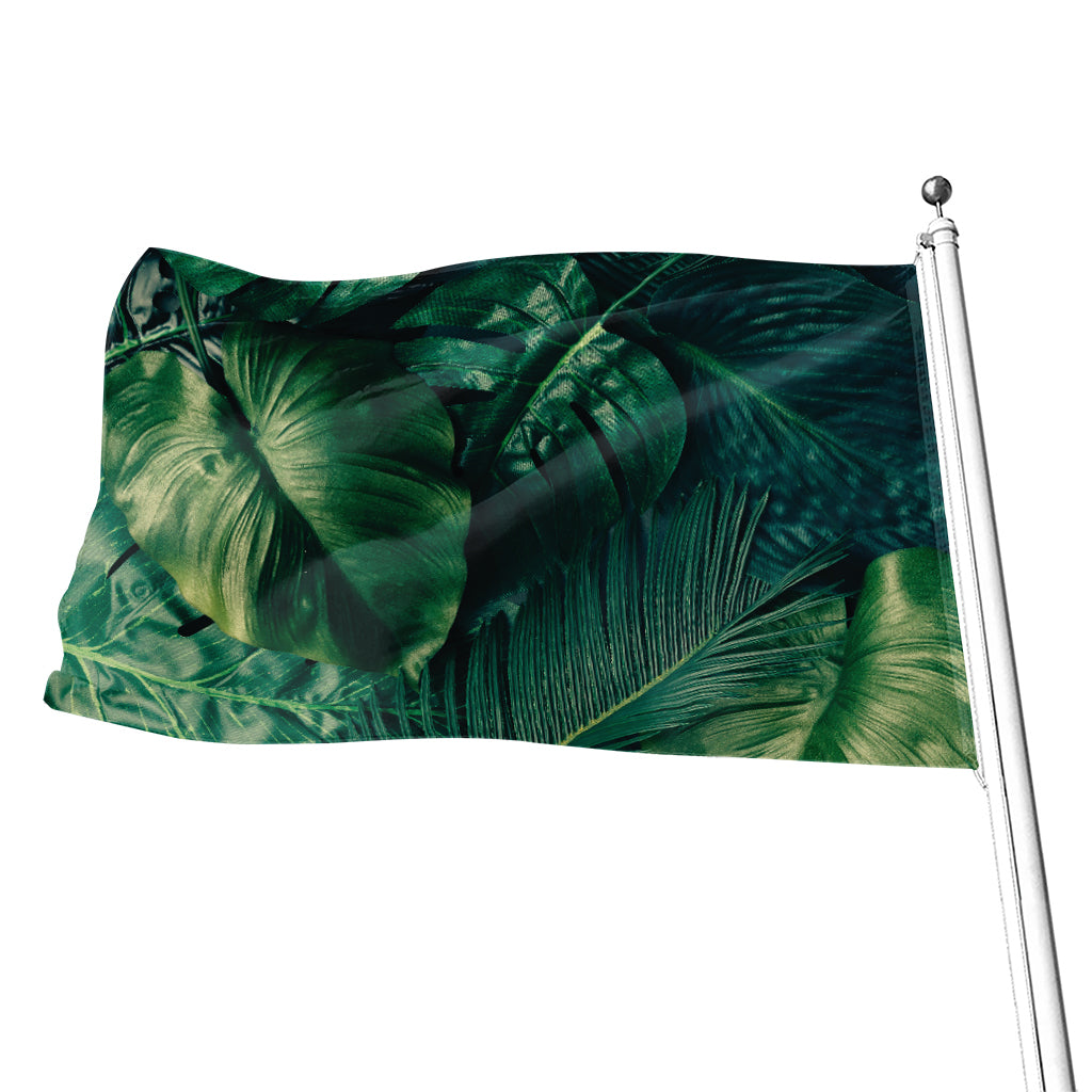 Tropical Green Leaves Print Flag