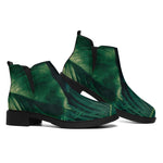 Tropical Green Leaves Print Flat Ankle Boots