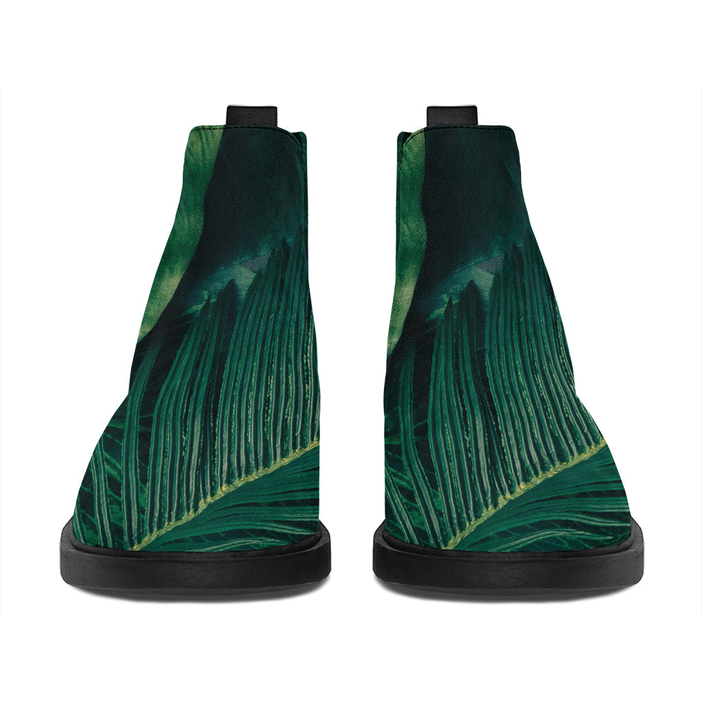 Tropical Green Leaves Print Flat Ankle Boots