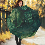 Tropical Green Leaves Print Foldable Umbrella