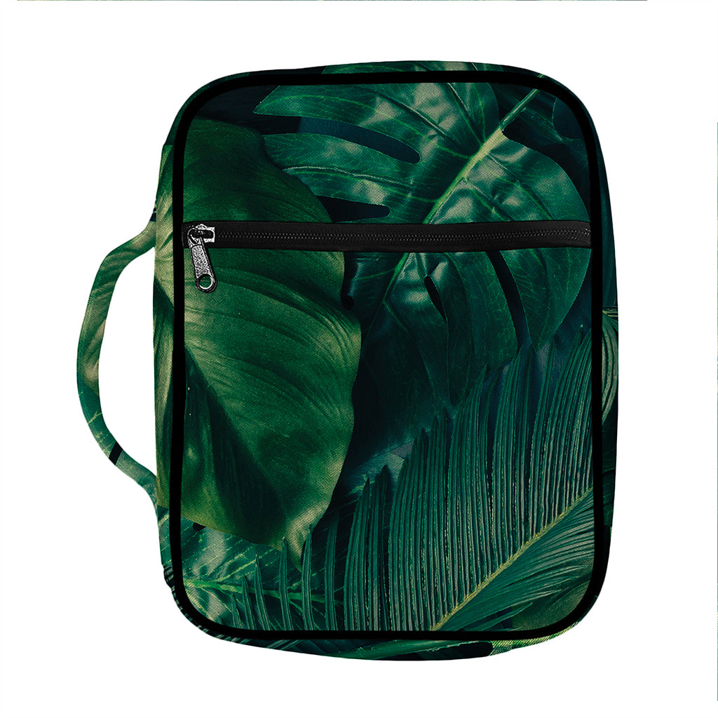 Tropical Green Leaves Print Front Pocket Bible Bag