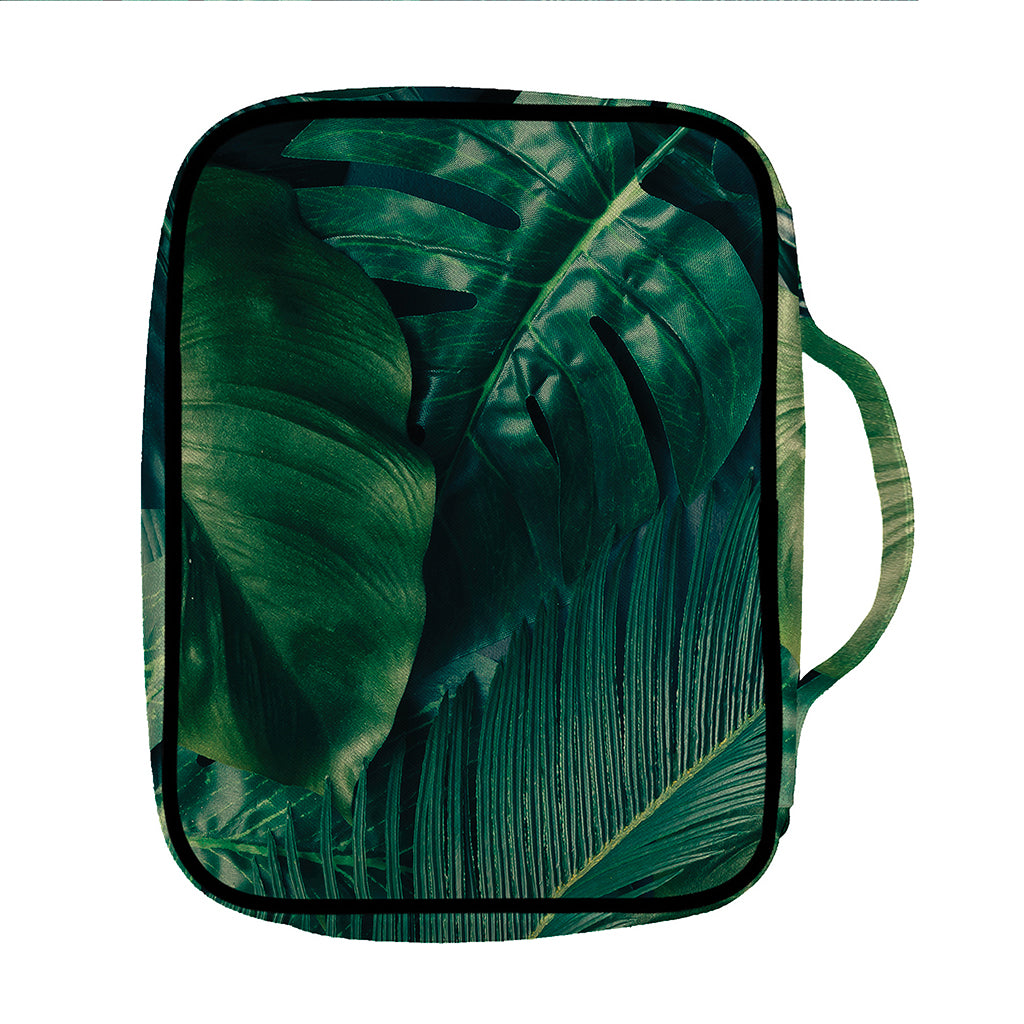 Tropical Green Leaves Print Front Pocket Bible Bag