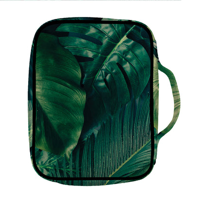 Tropical Green Leaves Print Front Pocket Bible Bag