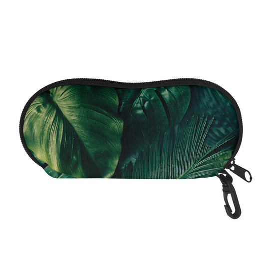 Tropical Green Leaves Print Glasses Case