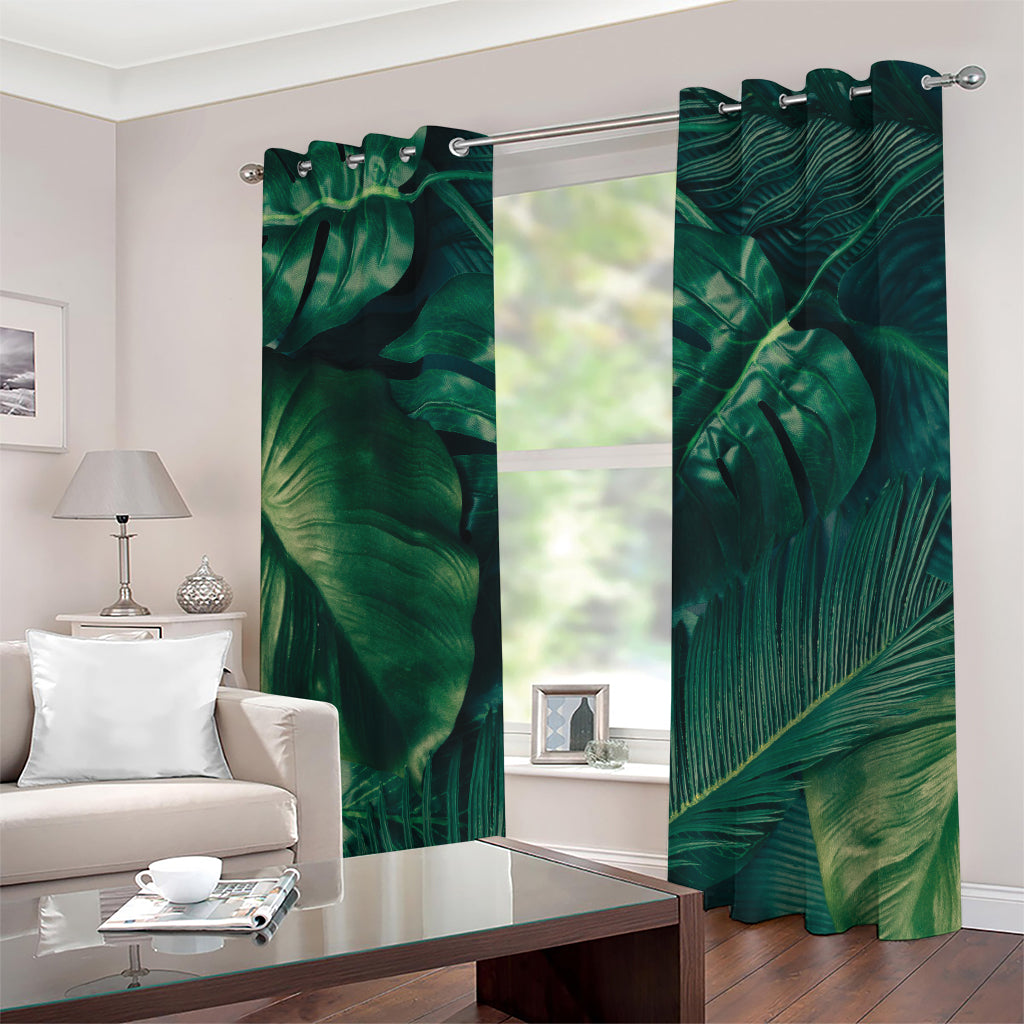 Tropical Green Leaves Print Grommet Curtains