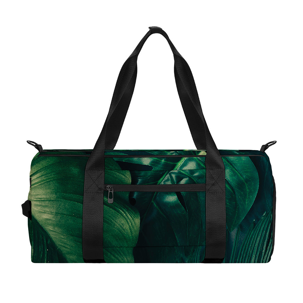 Tropical Green Leaves Print Gym Bag