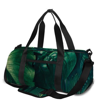 Tropical Green Leaves Print Gym Bag