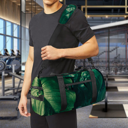 Tropical Green Leaves Print Gym Bag