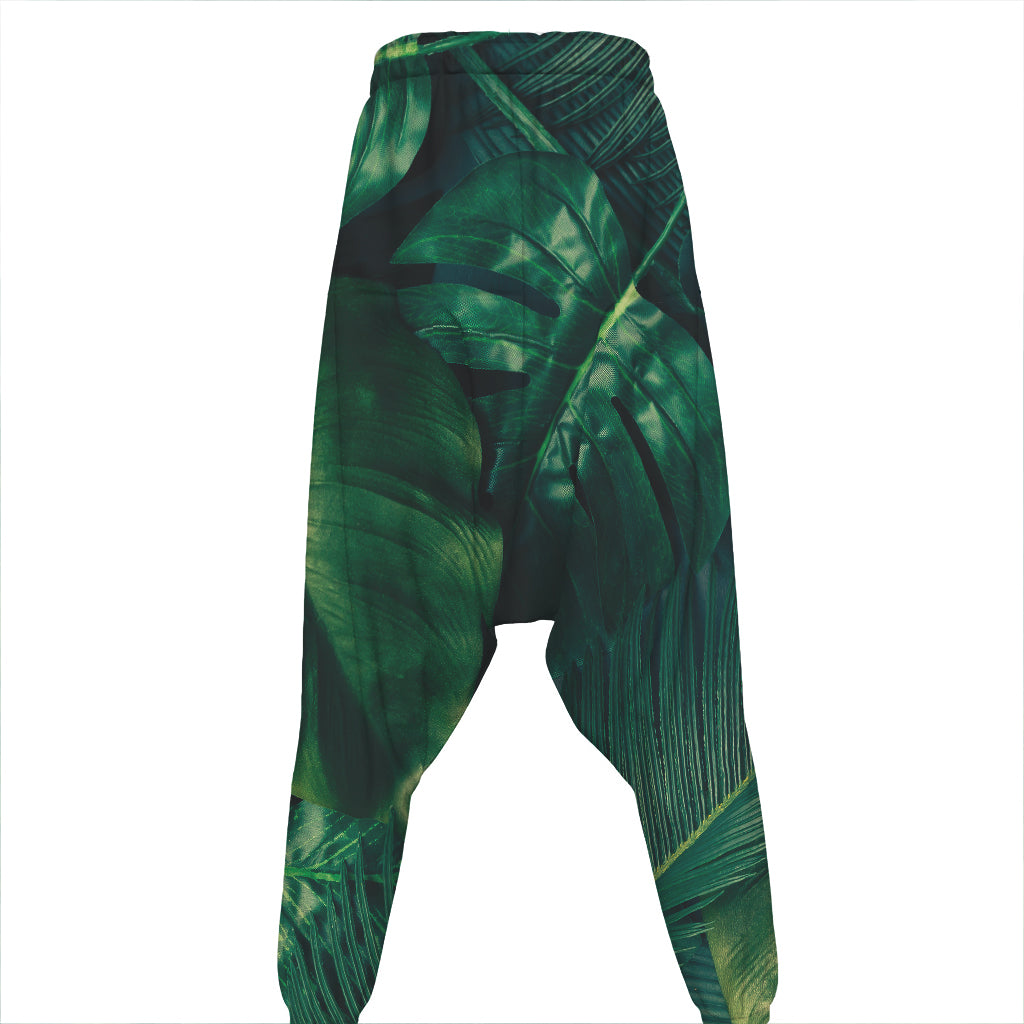 Tropical Green Leaves Print Hammer Pants